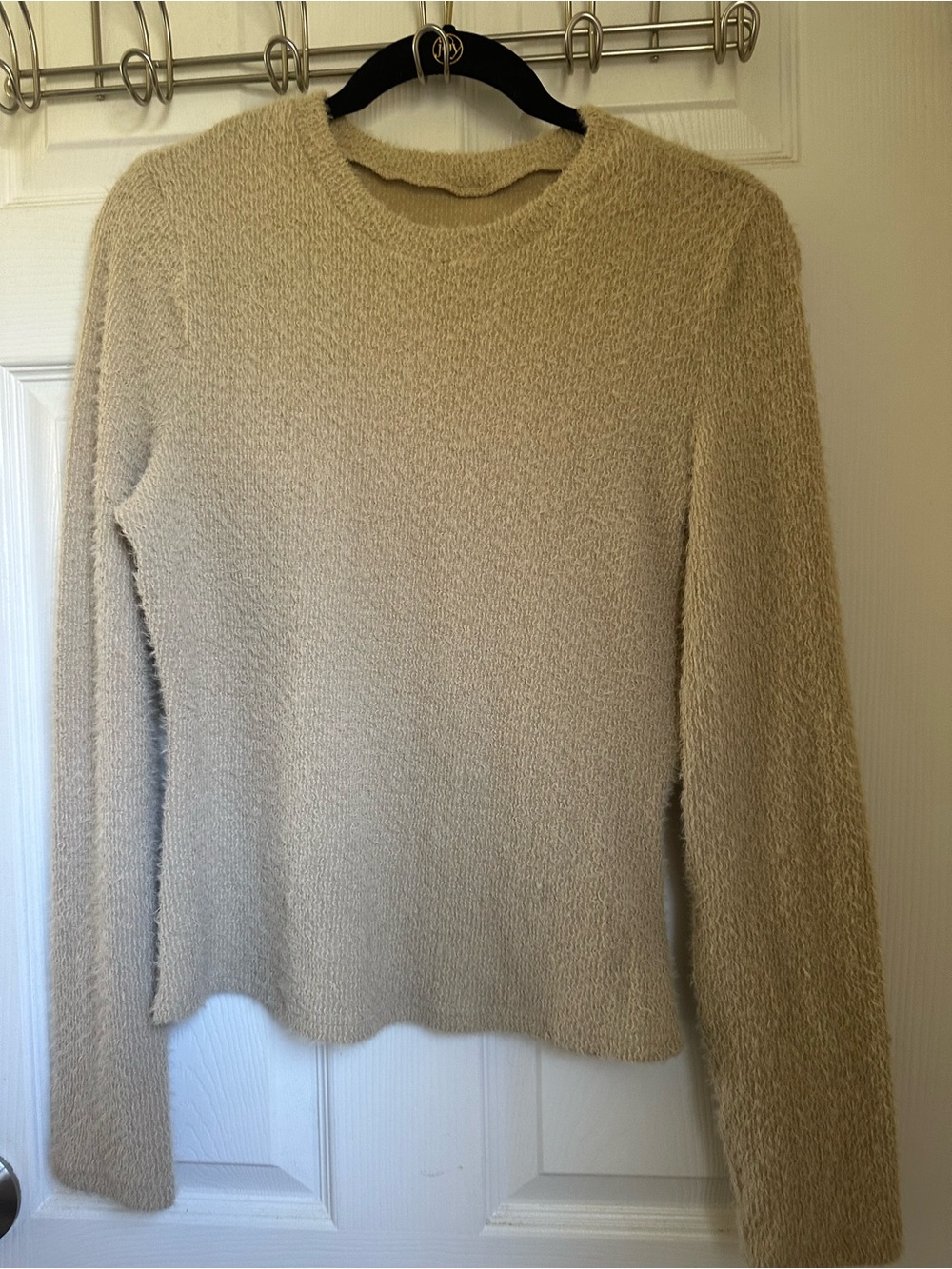 Cozy Long-Sleeve Crewneck Sweater in Beige